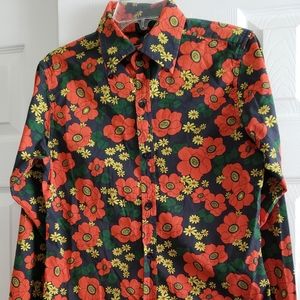 Vintage Run & Fly Retro Orange Floral Button up Collared long sleeve men's small